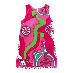 Corky’s Kids Retro Corduroy Dress | Size 7 Girls | Pink Green Mod Print